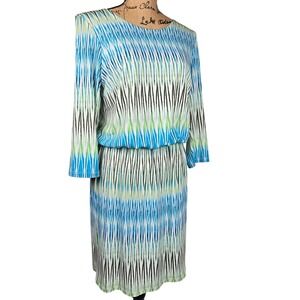 Cute Allison Daley Petite 6P Womens Blue Green Abstract Print 3/4 Sleeve Dress